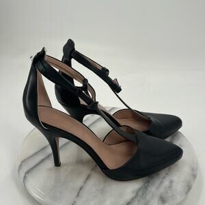 Ad & Daughters ankle strap black leather pointed toe heels
